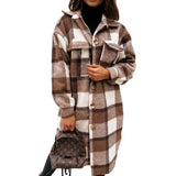 Anokhinaliza Single Breasted Trench Coat Fashion Long Autumn Winter Women's Clothing Long Sleeve Woolen Plaid Overcoat Coat