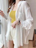 Anokhinaliza White Shirt Women Elegant Fashion Cardigan Female Casual Loose Long Sleeve Tops Ladies Ice Silk Sunscreen Thin Coat Blouses