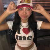 Anokhinaliza I Love ME letters Print Y2K Harajuku Crop Top T-shirt Summer Women clothes Sexy T-shirt Vintage 2000s short sleeve Crop Tops