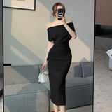 Anokhinaliza Fashion New Women Elegant Bodycon Slim Midi Party Dress Sexy Vintage Casual Prom Birthday Vestidos Female Korean Chic Clothes