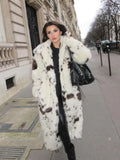 Anokhinaliza Spotted Leopard Faux Fur Coat Toka Suit Collar Women Fur Effect Long Coats Fashion Elegant Fluffy Overcoat Winter Plush Outwear