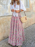 Anokhinaliza Summer Long Skirts Women Boho Print Skirt Female Floral Beach Maxi Skirts Ladies Vintage Loose Elastic Waist Holiday Skirt