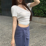 Anokhinaliza High Waist Lace-up Pleated Sexy Slim Wide Leg Pants Women Summer New Korean Solid Color All Match Casual Pants