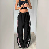 Anokhinaliza Casual Basic Striped Low-waisted Pants Women Lace-up Waist Baggy Straight Sweatpants Retro Chic Fashion Streetwear y2k