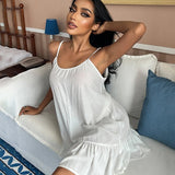 Anokhinaliza Backless White Suspender Short Dress With Ruffles For Women's Home Wear Nightgown Loose Casual Dress Pullover Summer