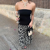 Anokhinaliza Print Patchwork Strapless Long Dress Women Elegant Sleeveless Backless Party Dress Summer Slim Strapless Long Dress 2024 New