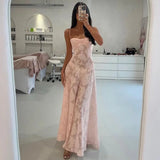 Anokhinaliza Pink Lush Coquette Bandeau Prom Dress For Women Sexy Bodycon Floral See Through Zipper Wedding Party Dresses Vestidos