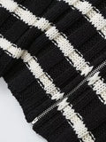 Anokhinaliza Striped Zipper Knitted Cardigan Sweater Commute Casual Women Short Coat top Temperament Fashion High Neck Exposed Waist Sweaters