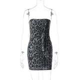 Anokhinaliza Leopard Sequins Mini Dress Women Sexy Backless Bodycon Strapless Dresses Fashion Sleeveless Club Party Christmas Dress