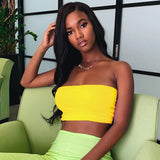 Anokhinaliza Women Bright Yellow Pullover Corset Skinny Strapless Short Crop Top Sexy Summer Underwear Versatile Undershirt Summer