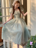 Anokhinaliza French Vintage Court Style Princess Dresses Summer Elegant Puff Sleeve Evening Party Vestidos Women Corset A-line Robe