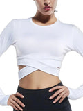 Anokhinaliza Sexy Fitness Irregular Cross T-shirts Trend Women Solid Stretch Long Sleeves Skinny Hollow Out Casual Yoga Street Short Top