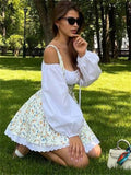 Anokhinaliza Printed Bandeau 2 Piece-Set Mini Dress Female Lace Patchwork Off-Shoulder Summer Square Collar Fashion Party Female Dress