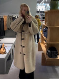 Anokhinaliza Winter Plush Warm Windproof Women's Coat Fashion Turndown Collar Single Breasted Long Coats Women Elegant Casual Loose Outerwear