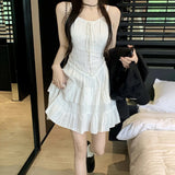 Anokhinaliza White Ruffles Short Dresses Women's Elegant Sweet Sleeveless Mini Dress Korean Style Female Fashion Summer 2024  Casual