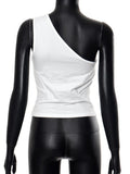 Anokhinaliza Fashion One Shoulder Sleeveless Folds T-shirt 2024 Woman Sexy Diagonal Collar Slim Crop Top Y2K Streetwear Black White Tee Shirt
