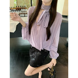 Anokhinaliza Autumn New V-neck Lace Up Loose Long-sleeved Shirt Women + Sexy Camisole + Floral Embroidery A-line Skirt Three-piece Suit