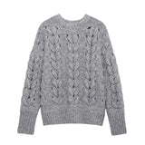 Anokhinaliza New Hollow Out Braid Knitted Women's Pullover Fashion Casual Loose Solid Color Sweater Women Retro Soft Comfortable Sweaters