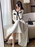 Anokhinaliza Elegant Solid Midi Dress 2 Piece Set Office Lady Chic Suit Spring Short Jacket Sleveless A-line Dresses Outfits Korean Clothes