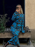 Anokhinaliza O-neck Long Spring Female Dresses Wave Party Evening Robe Leopard Print Slim Dress Women Striped Stretch High Waist Long Sleeve