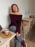 Anokhinaliza Off-shoulder Casual Knitted Women's Sweater Solid Color Loose Long Sleeve Pullover Women Fashion Retro Comfortable Sweaters