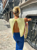 Anokhinaliza Yellow Back Lace Up Pullover Sweaters Women Casual O-neck Sleeveless Backless Knit Pullovers Fashion Cute Street Crop Tops