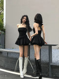 Anokhinaliza Summer Black Y2k Two Piece Skirt Set Women Sexy Gothic Party Mini Skirt Set Female Korean Fashion Designer Slim Elegant Set