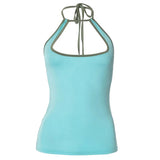 Anokhinaliza Sexy Tank Tops Women Summer Bandage Sleeveless Hollow Out Halter Tank Bodycon Streetwear Casual Backless Fashion Camisole Female