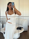 Anokhinaliza Cutout Waist Halter Long Dresses Socialite Evening Robes Sexy Temperament Beach Vacation Slimming Summer Women White Slip Dress