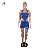 Anokhinaliza Sexy Women Denim Suit Bandage Tank Tops Mini Skirt Outfits Spring Summer Y2K Club Fashion Jean 2 Two Piece Matching Set 2024