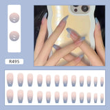 Anokhinaliza 24Pcs/Set Full Coverage Waterproof Sticker Coffin False Nails Ballerina Press On Nail Set Seamless Removable Fake Nails Capsule