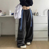 Anokhinaliza Striped Cargo Pants Women Spring and Autumn American Retro Casual Sporty Sweatpants High-waisted Loose Wide-leg Pants Female