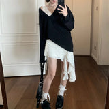 Anokhinaliza Autumn New Streetwear Lace-up Irregular Casual A-line Skirt Women + V-neck Loose T-shirt + Sexy Camisole Three-piece Suit