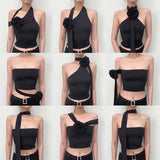 Anokhinaliza Summer Tank Tops For Women New Solid Backless Appliques Sleeveless Sexy Black Crop Top Fashion Streetwear Casual Female Camisole