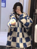 Anokhinaliza Winter The New College Style Checkerboard Lamb Down Coats Female Y2K Street Fashion Students Casual Loose Cotton-padded Coat Top