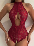 Anokhinaliza Crotchless Red Sexy Lingerie Women Erotic Clothing Lace Sex Underwear Open Bra Babydoll Dress Transparent Sexiest Bodysuits