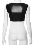 Anokhinaliza Sexy Square Collar Sleeveless T-shirt Women 2024 Super-short Tank Top Streetwear Female Solid Black Corset Night Club Outfit