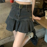 Anokhinaliza Kawaii Hot Girl Denim Skirt Women Pleated Skirt Y2k New Summer Fashion Casual High Waist Slim Goth Mini A Word Short Skirt Women