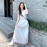 Anokhinaliza Summer Square Collar Embroider White Dress Women Elegant Party Solid Drawstring Female Sundress Fashion Chic Midi Dresses