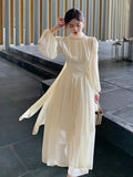 Anokhinaliza Women Elegant Chic Ruffle Dress French Fashion Graduation Evening Party Robe Female Korean Casusl Chiffon Beach Vestidos