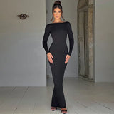 Anokhinaliza Sexy Black Open Back Party Elegant And Pretty Women‘s Dresses Long Sleeve Bodycon Maxi Dress Evening Gown