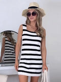 Anokhinaliza Elegant Stripe Knitted Women's Mini Strap Dress Fashion Square Necked Sleeveless Suspender Dresses Chic Office Lady Vestido