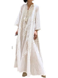 Anokhinaliza Dresses Spring Summer Fashionable V-Neck Solid Color Loose Robe Elegant Long Dress New in Retro Loose Fitting Women Clothing