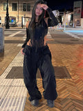 Anokhinaliza Streetwear Cargo Pants Women Summer New 2024 Solid Fashion Lace-up Drawstring Pants Female Casual Baggy Pockets Loose Trousers
