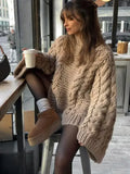 Anokhinaliza Elegant Solid Knitted Sweaters for Women Casual Oversize Long Lantern Sleeve Pullovers Autumn New O Neck Lady Jumper Tops