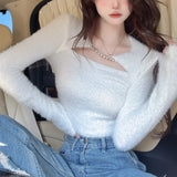 Anokhinaliza 2024 Winter for Women Korean Style Retro Warm Soft Cashmere  Hollow Out  Sweater Long-sleeved Slim Sweater Pullover Tops