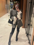 Anokhinaliza Fall New Striped Blazer Coat For Women With Detachable Splice Flare Long Sleeve Casual High Street Lapel Female Blazer