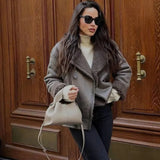 Anokhinaliza Winter Warm Faux Fur Jacket Women Long Sleeve Loose Lapel Jackets Coat Coat Female Faux Leather Jacket Casual Outwear