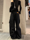 Anokhinaliza Women Dark Academia Gyaru Cyber Punk Harajuku Baddie Ripped Hole Y2K Baggy Jeans Low Rise Denim Pants 2000s Trousers Grunge