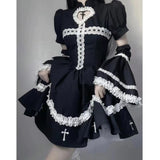 Anokhinaliza Harajuku Maid Kawaii Lolita Dress Women Costumes Hollow Out Aesthetic Cosplay Lace Trim Y2k Clothes Anime Dresses Woman